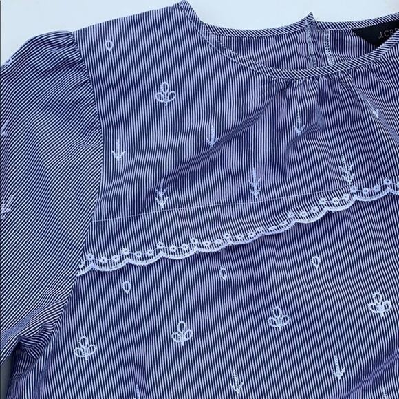 J. Crew Large Embroidered Striped Poplin Bell Sleeve Blouse - Picture 4 of 8